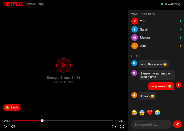 Watch party with chat mockup